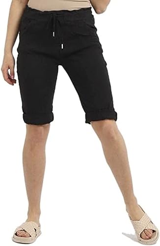 Chilgoza Women's Black Stretch Plain Magic Comfy Lagenlook Shorts Jeggings Pants Italian (, 12-14)