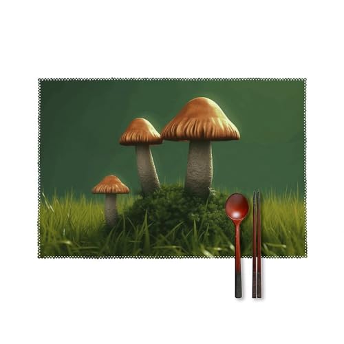 Sets de table antidérapants et lavables motif champignons marron x6 - 2