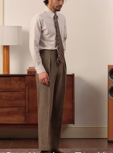 Retro Mens Tweed Suit Pants Herringbone Dress Pants Casual Regular Fit Wool Trousers2