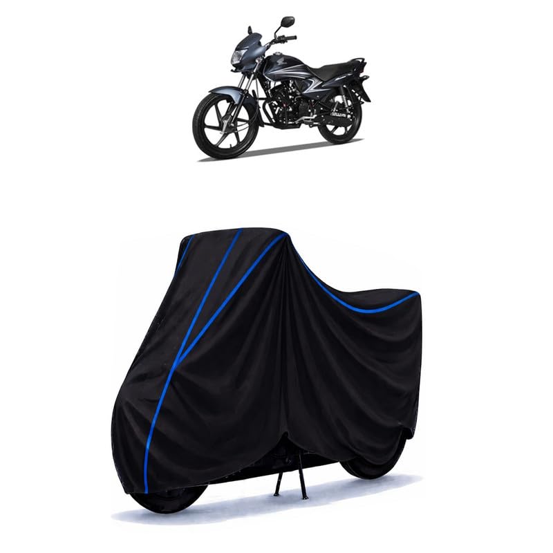 Image of Dream Yuga Self Drum Bike Cover Water Resistant Universal Motorcycle Rain | Heavy Duty UV Protection, Dust, Scratch Indoor Outdoor All Weather with Black Blue Piping Elastic