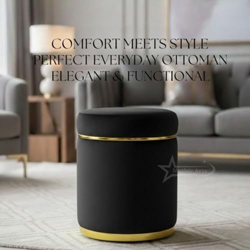 Image of Ottoman Stool for the Living Room Ottoman Pouffes for Sitting, Puffy Stool for Living Room Dressing Table Stool Black