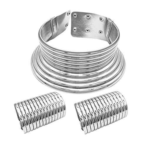 F Fityle Afrikanisches Choker-Armband-Set, ägyptisches Statement-Halsketten-Armband, afrikanisches Schmuck-Set für Halloween, Silber Cover