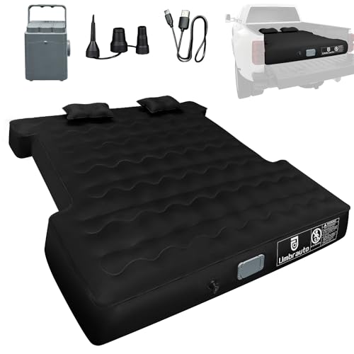 Umbrauto Truck Air Mattress for 6-6.5ft Full Size Truck Bed, Rechargeable Wireless Pump, Upgraded Peach Skin Fabric Top, Pickup Tent Airbed for Outdoor Travel