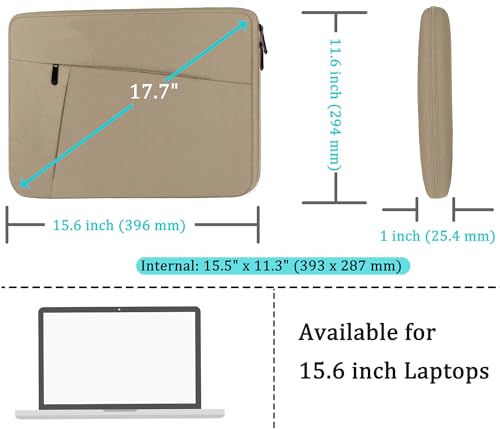 Image of 15.6 inch Laptop Sleeve, Shockproof Protective Computer Carrying Cover with Front Pocket, Briefcase Handbags Laptop Case for 15.6 inch HP, Dell, Acer, Asus, Notebook, Khaki
