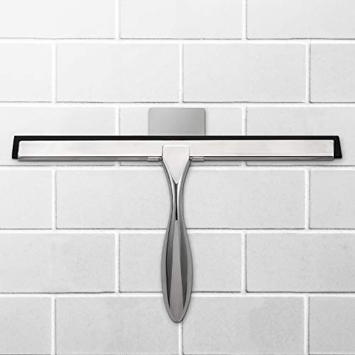 Image of 12-Inch Shower Squeegee Set, Includes Shower Door Hook and Adhesive Hook, Squeegee for Shower Doors, Mirror and Window, Silver (Pack of 3)