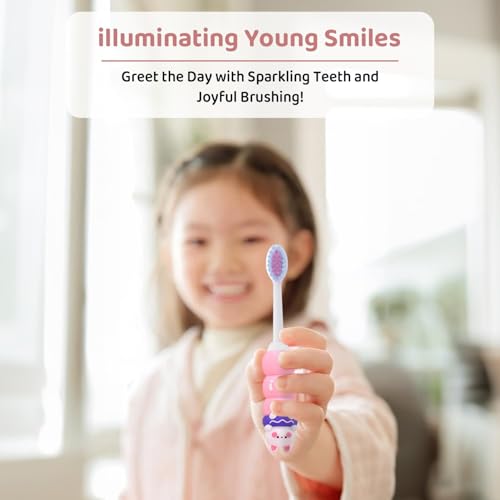 Image of StarAndDaisy Baby Manual Toothbrush 1 Year + Kids With Soft And Fluffy 10000 Gentle Bristles, 80 Micron Split-Beam Bristle, Non-Slip Comfortable Dinosaur Handle (Teddy-Pink),1 Count