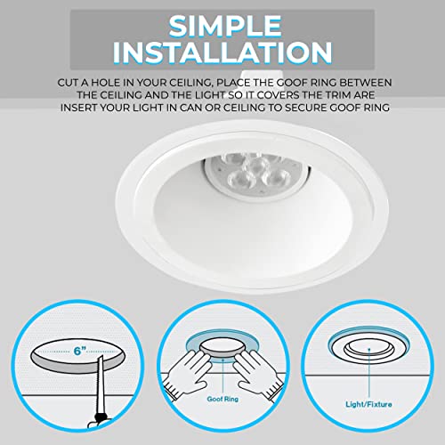 Ohlectric 6 Pack - Goof Ring For Round Recessed Led Downlight Fixture - Patch Up Goof Ring For Uneven Holes – White Steel Construction - Inside Diameter 4-1/4" Outside Diameter 5-3/4" - Ol-39469 #TOP2