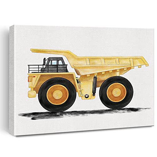 Nvhai Construction Transportation Canvas Wall Art Watercolor Vehicles Dump Truck Canvas Painting Prints For Home Kids Bedroom Nursery Wall Decor Framed Artwork Gifts cover