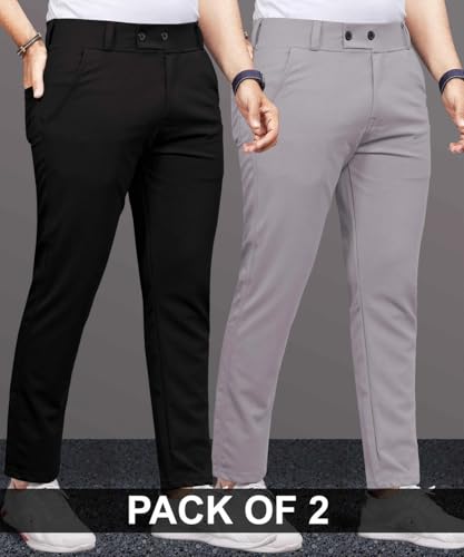 Image of Men's Slim Fit Lycra Formal Trousers Combo | Stretchable Smart Casual Pants for Office Wear | Mid-Rise Flat Front Stylish Chinos