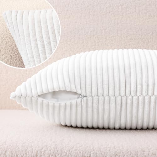 Image of Mecatny Corduroy Decorative Throw Pillow Covers 24x24 Set of 2 for Sofa Living Room, Soft Neutral Boho Couch Pillow Covers for Home Decor, White