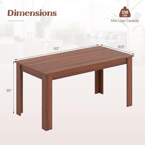 Image of Giantex Dining Table for 4-6, 63 inch L Large Farmhouse Kitchen Table, Wooden Rectangular Dinner Table for Living Dining Room, Home Office, Dinette, 330LBS Capacity, Walnut