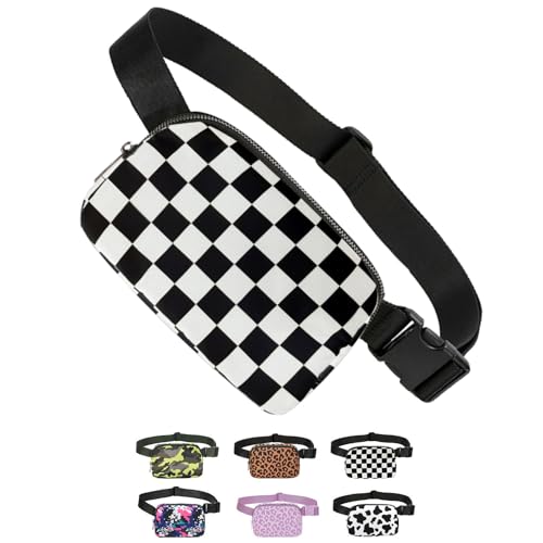 Tapp Collections Unisex Mini Crossbody Belt Bag with Adjustable Strap Small Waist Pouch for Workout Running Traveling Hiking - A Pattern/Checker Black & White, 8’’ x 2’’ x 5’’