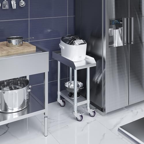 Image of AmGood Stainless Steel Equipment Stand with Undershelf + Casters, Heavy Duty, Commercial Grade, NSF Certified (24 inch Width x 12 inch Length + Casters)