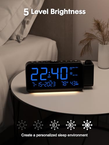 Rocam CR1024 Projection Alarm Clock For Bedroom, Digital Clock With Projector On Ceiling Wall, Projection Clock With 5-Level Dimmer, Dual Alarm thumb #5