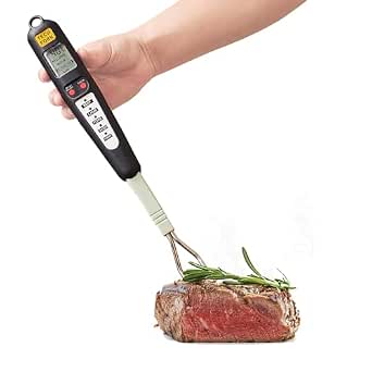 Digital Meat Thermometer Fork for BBQ & Grilling – Instant Read Food Thermometer with Preset Meat Temperatures, Long Heat-Safe Handle, Chicken & Outdoor Cooking