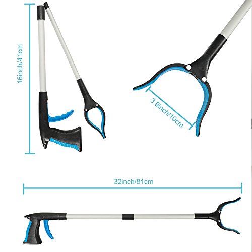 Grabber Reacher Tool for Elderly, 32" Foldable Picker Upper Grabber, Long Handy Mobility Aids, Reaching Assist Tool for Trash Claw Pick up, Litter Picker, Garden Nabber, Arm Extension (Mazarine) - Thumbnail 6
