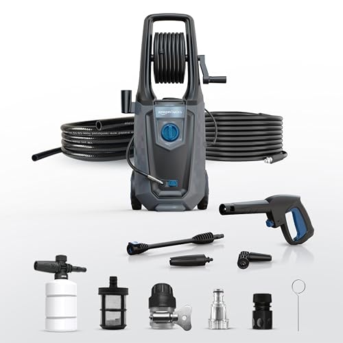Amazon Basics Pressure Washer 2000W, 160 Bar, 7 L/min Flow Rate, 10M Hose, 5M Power Cord, Auto Stop, Copper Winding Motor | Includes 10 Accessories | 