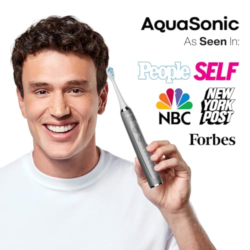 Image of Aquasonic Vibe Series PRO - Ultra-Whitening Electric Toothbrush - 5 Modes & Smart Timers - Premium Travel Case & 6 Proflex Brush Heads - ADA Accepted Toothbrush (Charcoal Metallic)