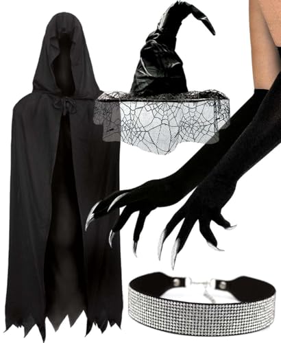 Witch Costume Accessories for Women Halloween Lace Witch Hat Blac...