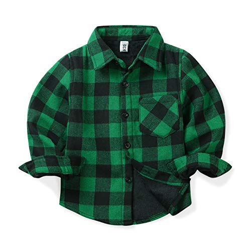 Boys' Long Sleeve Sherpa Lined Jacket, Little Big Plaid Flannel Shirt Shacket Green Black Tag 150-7-8 Years #TOP23
