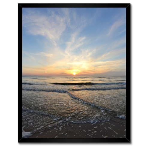 Poster coucher de soleil sur la mer encadré blanc déco murale premium 40 x 50 cm