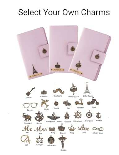 Image of AICA Personalized Name & Charm Leather Family Passport Cover for 4 with (Purple) Passport Wallet Boarding Pass Currency Card Slot & Coin Holder for Men & Women | Family Passport Cover
