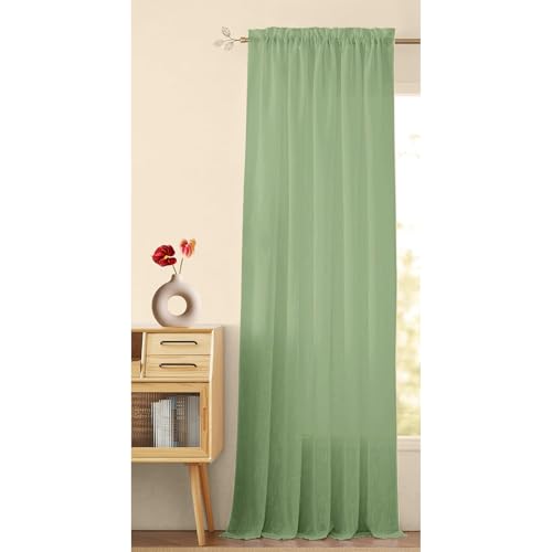 HOMEMONDE Solid 7 Feet Cotton Sheer Curtains with Rod Pocket Door Linen Textured Drapes 1 Piece Living Room, Office Decoration, 84 Inches - Mint Green