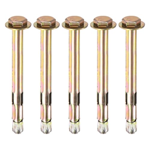 Image of M METERXITY 5-Pack Hex Expansion Bolt, M8x100mm Colored Galvanized Iron-Carbon Steel External Hex Expansion Bolts, Anti-Corrosion Metal Bolt for Concrete /Dry Brick /Block Walls