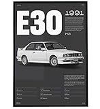 BMW E30 M3 Classic Poster Print Wall Art Decor Handmade Dark For Home Walls and Boyfriend Gift Turbo...