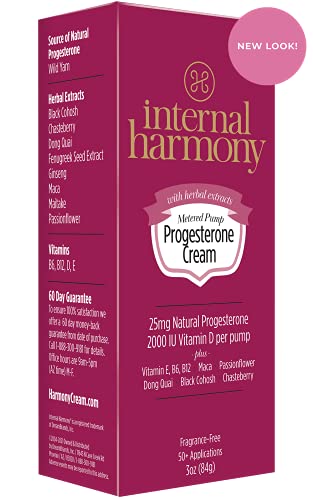 Internal Harmony Progesterone Cream, Contains Natural Usp Bioidentical Progesterone From Wild Yam, Black Cohosh, Maca, Chasteberry, Dong Quai Root, American Ginseng, And Other Herbal Extracts, 3Oz #TOP1
