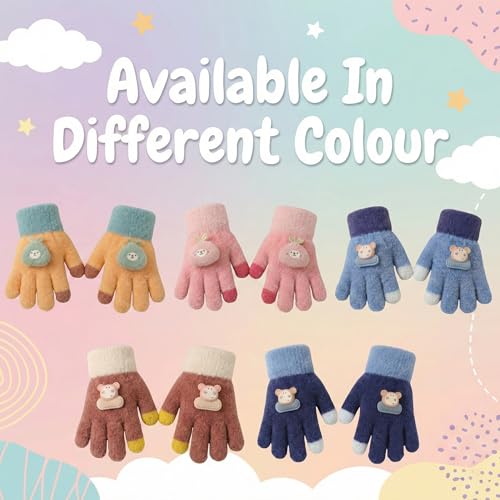 Image of Kraptick Kids Winter Gloves - Ultra-Soft Thick Knit Fuzzy Warm Mittens for Boys & Girls Cute Bear Patch Thermal Hand Warmers for Toddlers & Children -2