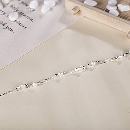Ashli Jena Pearl Bracelet For Women S925 Sterling Silver Pearl Bracelet Pearl Jewelry For Women Wife Ladies Mother's Day Valentine's Day Christmas Anniversary Birthday Jewelry Gifts For Women Wife Mom Her Sister Daughter #TOP4