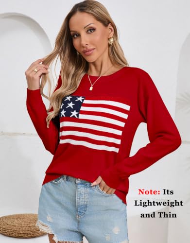 Image of Women's Lightweight Thin Knit Sweater USA American Flag Pullover Sweaters