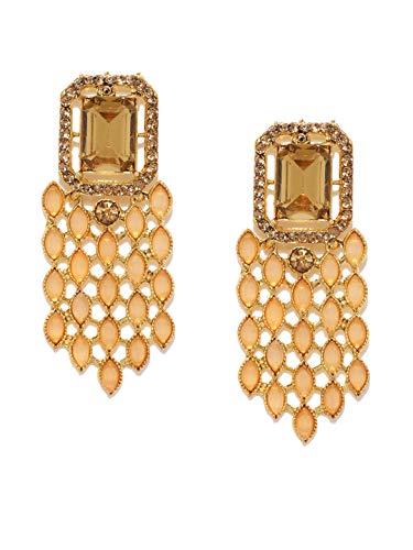 Image of Asmitta Kundan Pearl Studded Gold toned Dangle Earrings for women
