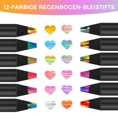 CNMTCCO Ostergeschenke Kinder, Regenbogenstift, 12 Farben Regenbogenstifte Buntstifte Kinder, Geschenke für Mädchen, Holzstifte Farbstifte für Zeichnen, Ausmalen, Mitgebsel Kindergeburtstag