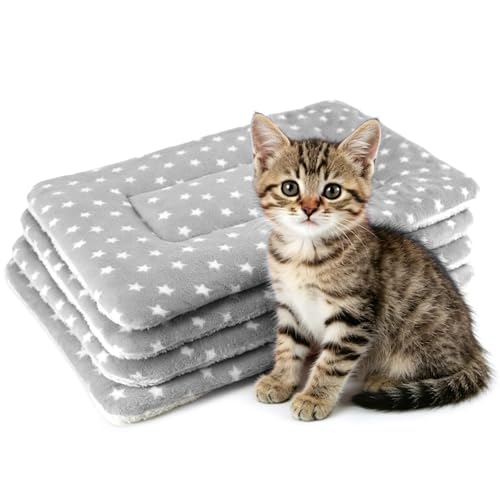 4 Pack Cat Bed Mat, 19" x 13" Soft Fluffy Flannel Small Pet Blanket, Washable…