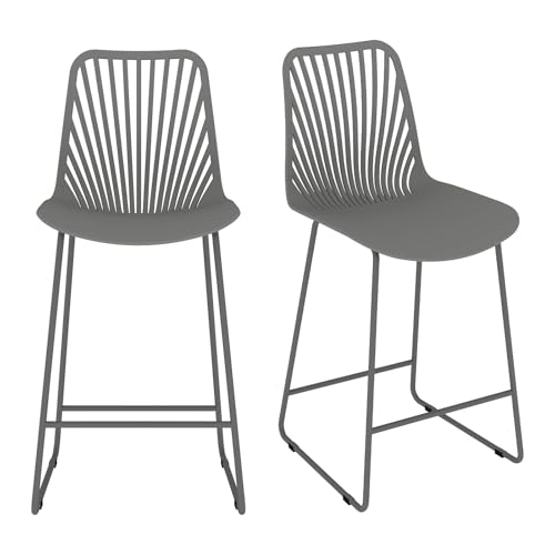 JIJIAN Barhocker 2er Set PP Kunststoff Barstuhl mit Fächerförmigem Gitterrücken & Stabilem Metallgestell 65cm Sitzhöhe 150kg Belastbarkeit für Küche Bar Frühstückstheke Außenbereich Grau
