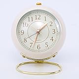 Sunicon – Horloge en métal de Style européen, ingénieux, Rond et Silencieux, réveil électronique à Quartz pour Enfants, pour Salon et Chambre à Coucher (White)