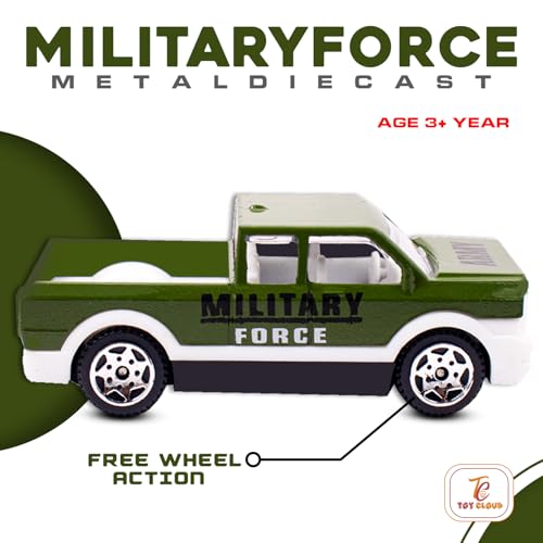 Image of Toy Cloud Free Wheel Die-Cast Metal Military Vehicle Set of 3, 1:64 Scale Model Vehicles Toys (Armored Truck, Pick-Up Truck, and Sports Car)