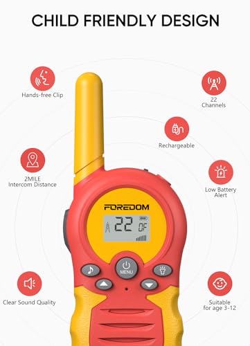 Image of FOREDOM Rechargeable Walkie Talkies for Kids Walkie Talkies Long Range for Boy & Girl Age 3 to 12 Year Old Birthday Toys - 2 Pack
