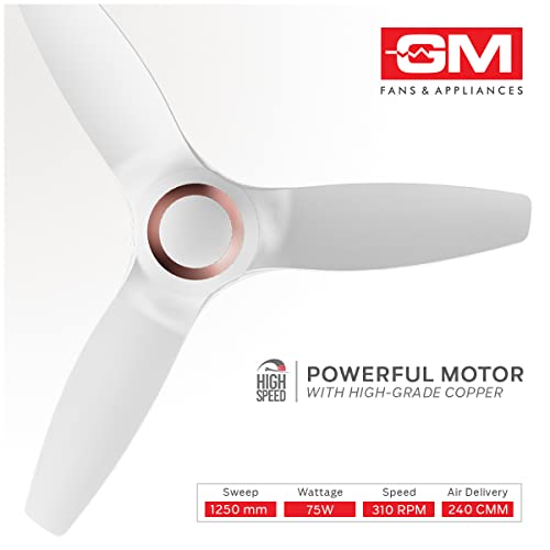 Image of GM Embassy ABS Ceiling Fan- White & Copper (1250 mm)