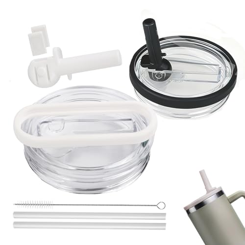 owmoer 2 Pack Leak Proof Flip Straw Lid Replacement Compatible With Stanley Quencher H2.0 40 oz, Detachable Straw Spillproof, 3.6” Exact Fit, Dishwasher Safe Compatible With Stanley Cup Accessories