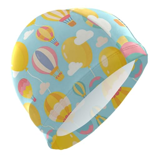 susiyo Rainbow and Yellow Balloons Mens Swim Caps Polyester Swimming Hat for Adult and Youth