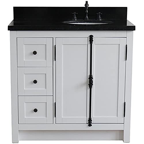 Plantation Solid Wood Vanity With Right Oval Sink In Glacier Ash/Black #TOP2