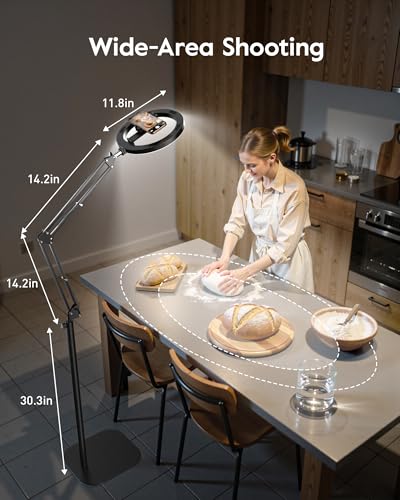 Image of LUXSURE Tripod for iPhone with Light,71 inch Overhead Phone Mount with Phone Holder,Adjustable Ring Light with Stand and iPhone Tripod for Video Recording,Cooking,Painting,TikTok,YouTube