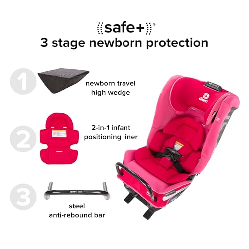 Diono Radian 3RXT SafePlus, 4-in-1 Convertible Car Seat, Rear and Forward Facing, SafePlus Engineering, 3 Stage Infant Protection, 10 Years 1 Car Seat, Slim Fit 3 Across, Pink Cotton Candy