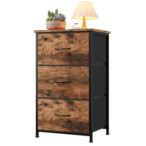 AffinityFurn Commode 3 Tiroirs Vintage Industriel, Meuble de Rangement Compact pour Chambre Adulte, Salon et Entrée, Chiffonnier avec Plateau Décoratif,...