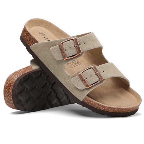 Image of KIDMI Unisex Summer Sandals Arch Support Cork Footbed Slide Sandals with Double Adjustable Buckle for Women Men