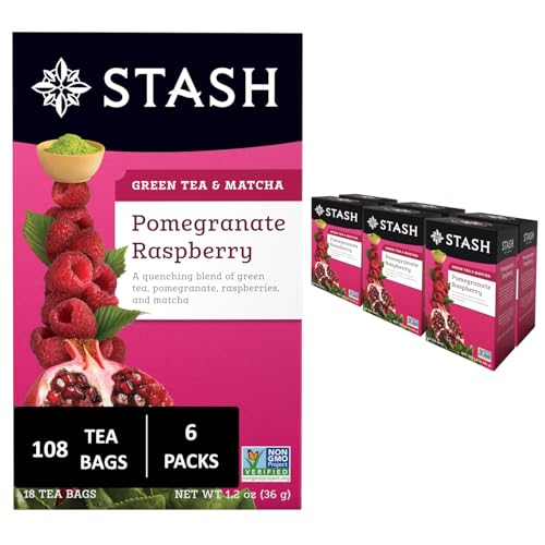 Image of Stash Tea Pomegranate Raspberry & Matcha Green Tea - Caffeinated, Non-GMO Project Verified Premium Tea with No Artificial Ingredients, 18 Count (Pack of 6) - 108 Bags Total