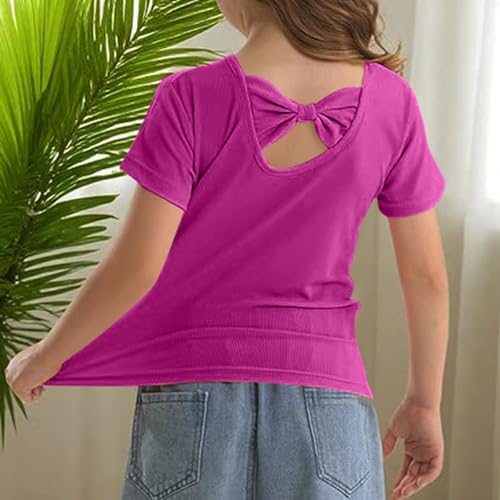 Girls Summer T Shirts Back Bowknot Design Toddler Kids Casual Crewneck Short Sleeve Loose Tee Tops 1-8 Years4